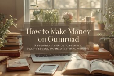 Inspirational digital workspace with laptop, prayer books, journals, and an ebook, representing selling digital products on Gumroad.