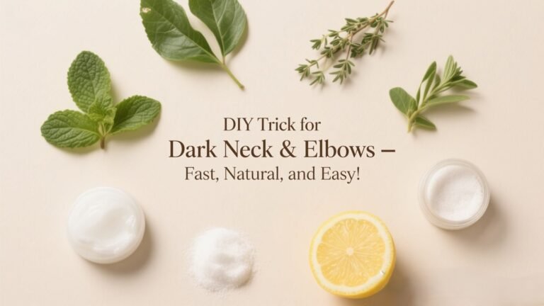 Before and after comparison of a neck with dark patches and the same neck after using a natural DIY remedy with baking soda, toothpaste, and lemon juice.