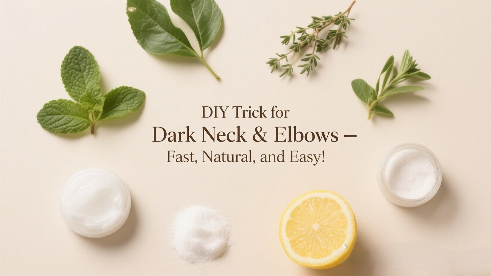 Before and after comparison of a neck with dark patches and the same neck after using a natural DIY remedy with baking soda, toothpaste, and lemon juice.