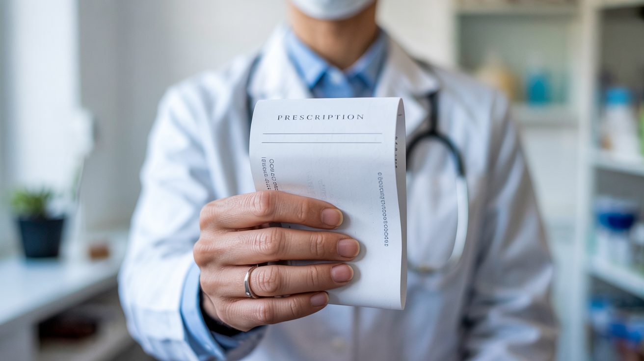 Healthcare professional holding prescription paper representing antiviral treatment for H3N2 super flu