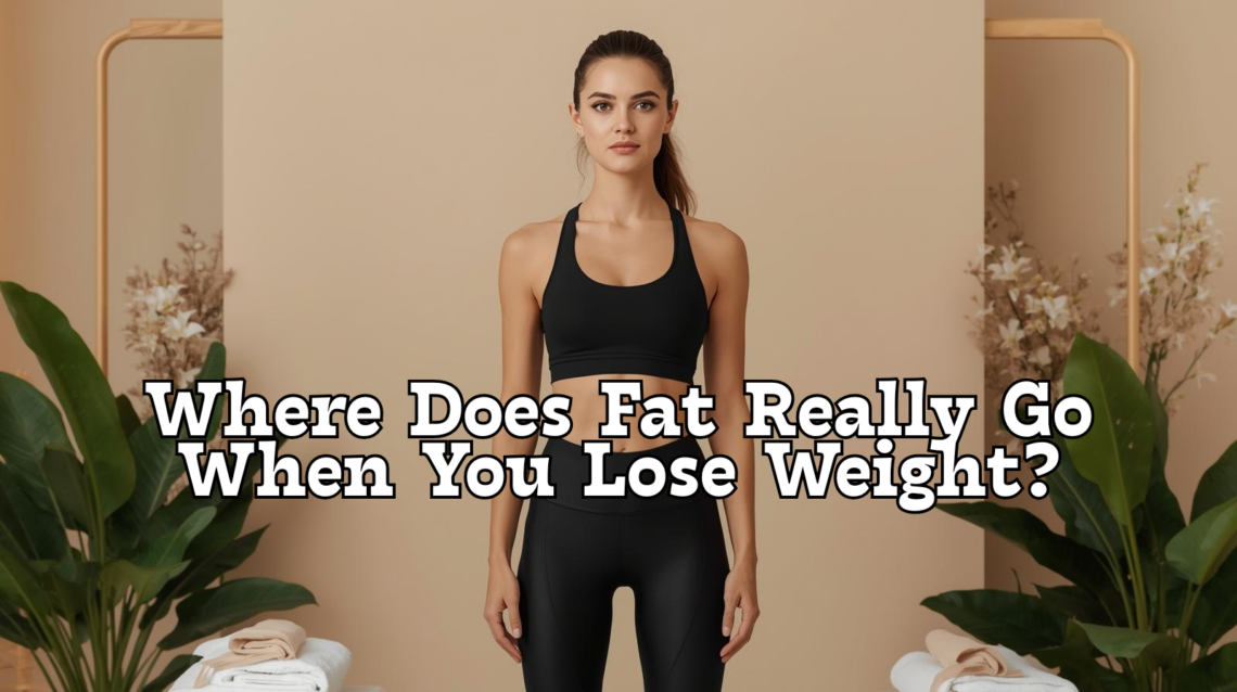 Woman in black athletic wear standing in a neutral studio setting, representing health and metabolism in an article about how the body releases fat during weight loss.