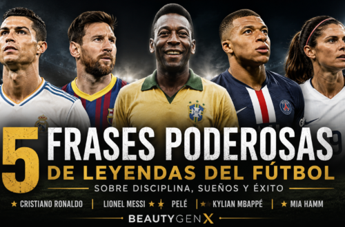 Collage-style featured image of five legendary soccer players with a bold sports editorial design for an article about inspiring soccer quotes and mindset.