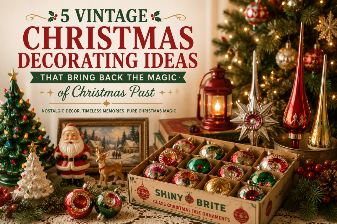 Collection of colorful vintage Christmas ornaments, glass tree toppers and nostalgic holiday decorations inspired by classic Christmas decor.