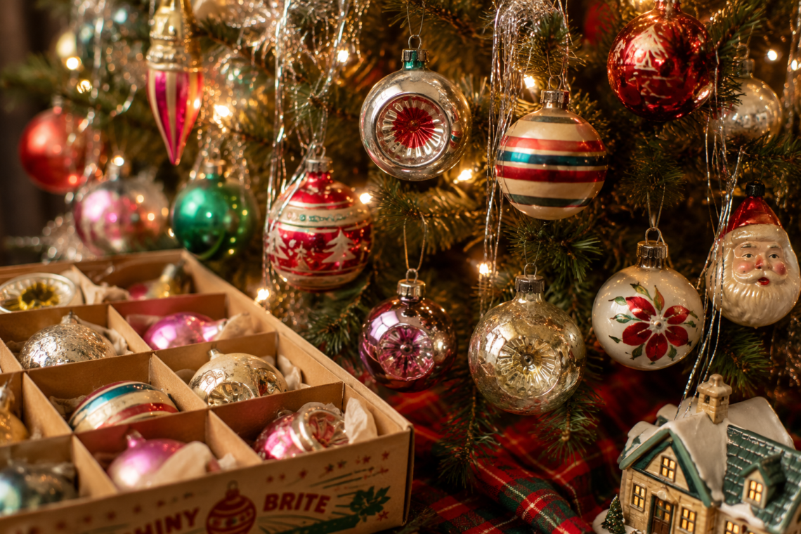 Nordic Christmas decor featuring natural wood ornaments, warm candlelight, Scandinavian holiday decorations, and minimalist Christmas styling.