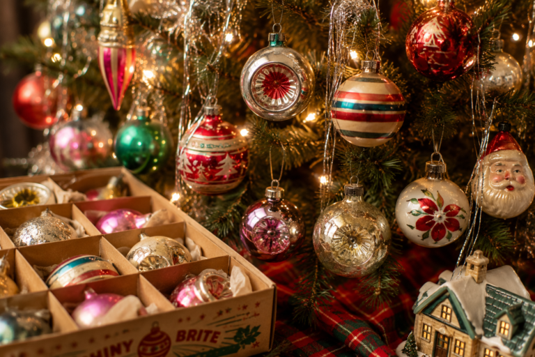 Nordic Christmas decor featuring natural wood ornaments, warm candlelight, Scandinavian holiday decorations, and minimalist Christmas styling.