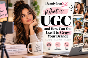 BeautyGenXX graphic explaining what UGC is and how user-generated content can help brands build trust, increase engagement, and grow sales.