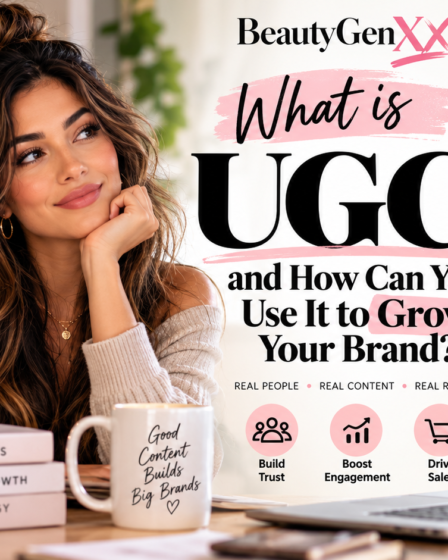 BeautyGenXX graphic explaining what UGC is and how user-generated content can help brands build trust, increase engagement, and grow sales.